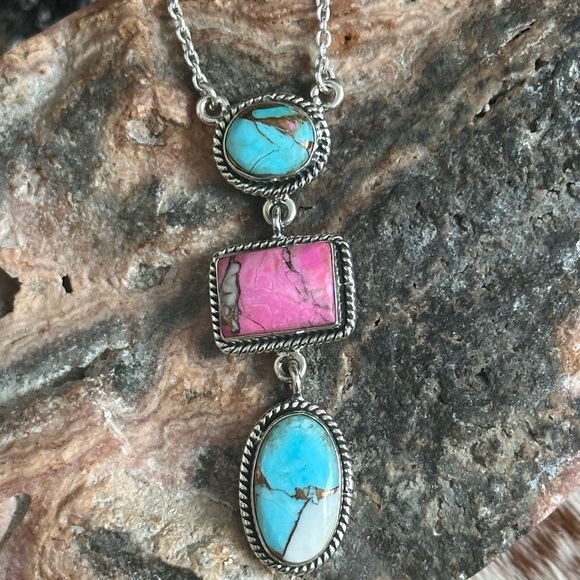 Cotton Candy Dahlia Statement Lariat Sterling Silver...